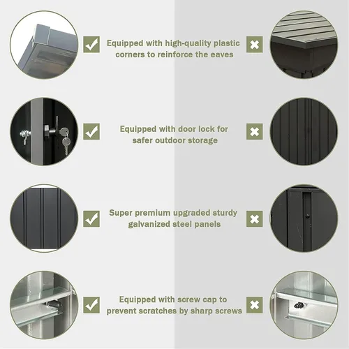 Miniatura 4 de Cobertizo pequeño de almacenamiento de metal de 5 x 3 pies para exteriores, cobertizo de jardín gris oscuro con techo inclinado y puertas dobles