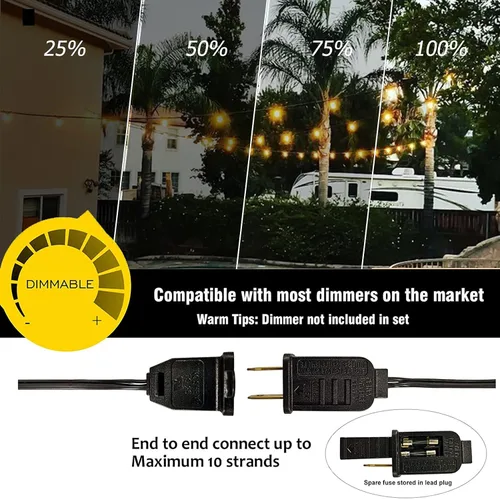 Miniatura 4 de Cadena de luces LED G40 de 50 pies para exteriores, luces de patio, conectables, impermeables, 27 bombillas inastillables (2 extra), 25 luces Negro