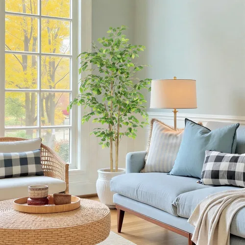 Miniatura 7 de Nafresh Árbol de ficus artificial alto resistente a los rayos UV, árbol de ficus sintético de 5 pies (60 pulgadas) con hojas realistas suaves