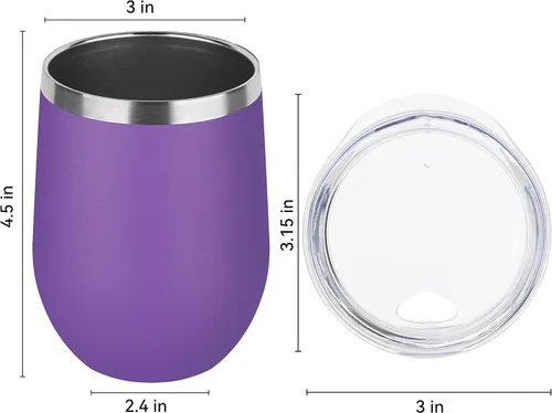 Miniatura 4 de DOMICARE - Vaso de vino de 12 onzas con tapa, hecho de acero inoxidable con aislamiento al vacío de doble pared, paquete de 1 unidad, color morado