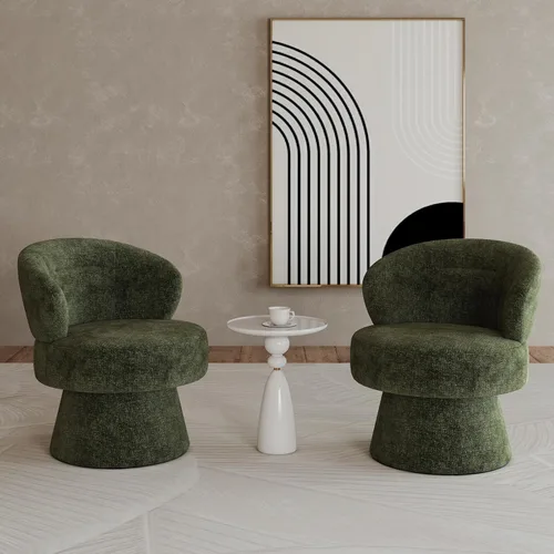 Miniatura 11 de Silla giratoria de 360° con respaldo curvo, moderna silla redonda tapizada de felpilla blanca, sillón tipo cubo para espacio pequeño, sala de estar
