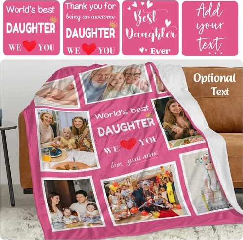 Miniatura 2 de Regalos para hija, mantas personalizadas con fotos, mejor manta para hija, manta personalizada con foto de niños, mantas personalizadas con collage