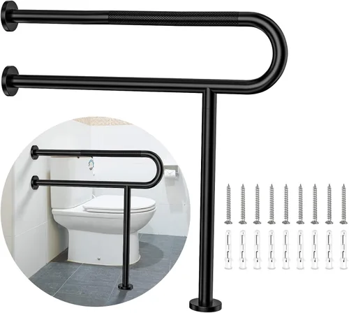 Miniatura 11 de Riel de Soporte para Inodoro de 23.4 x 28 Pulgadas, Munzong Barra de Agarre Cromada Antideslizante para Personas con Discapacidad para Baño, Cromo