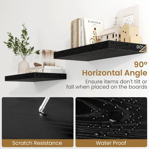 Miniatura 5 de Fun Memories Estantes flotantes de 48 pulgadas en negro, estantes de pared de 9.3 pulgadas de profundidad para baño, sala de estar, dormitorio