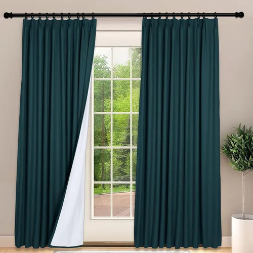 Miniatura 12 de Frelement Cortinas 100% opacas con forro térmico, cortinas de lino para decoración de Navidad, cortinas plisadas con aislamiento térmico