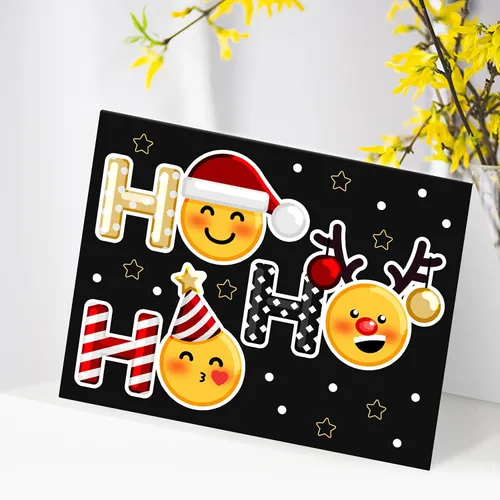 Miniatura 6 de Ho Ho - Tarjetas de felicitación navideñas y sobres, divertidos y lindos emoji, plegables, color negro, para Navidad y Año Nuevo, 4.25 x 5.5