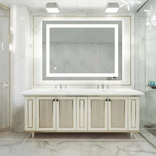 Espejo de baño LED, espejo de tocador iluminado con alto lumen, espejo de maquillaje con memoria, 3 colores regulables, antivaho, a prueba de