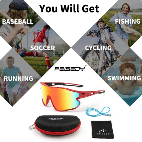 Miniatura 7 de FEISEDY Gafas de sol unisex para jóvenes, gafas de sol de béisbol y tenis, UV400 deportivas para niños y niñas, pantallas de ciclismo B4064