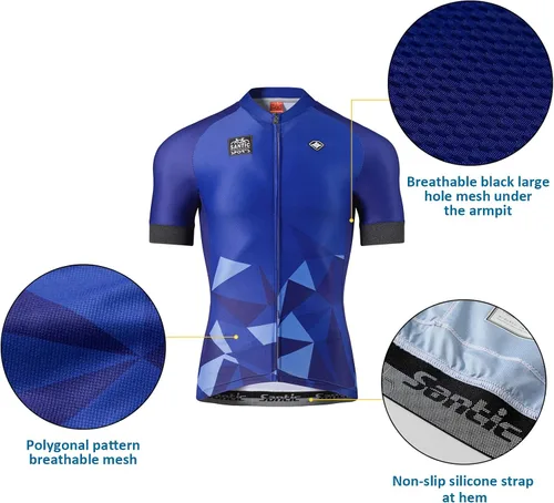 Miniatura 5 de Santic Camiseta de ciclismo para hombre, manga corta, camisas de ciclismo de montaña, chaqueta de bicicleta con bolsillos