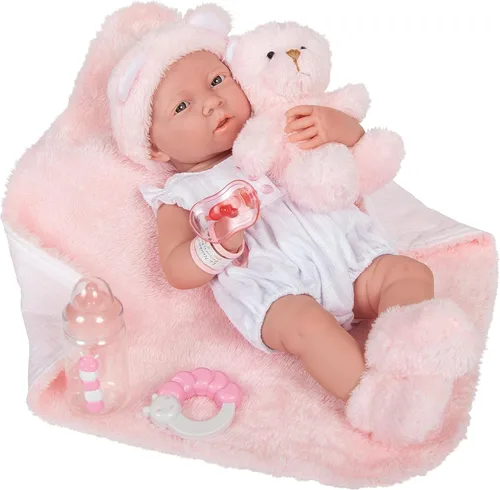 JC Toys | La Newborn | Muñeca bebé niña de 15 pulgadas de vinilo anatómicamente correcta | con traje blanco y rosa y accesorios de lujo | Diseñada