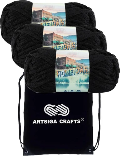 Miniatura 49 de Lion Brand Hometown New York White 135-100 (3 madejas - mismo lote de tinte) #6 S Bulky - Hila acrílica para crochet y tejer con bolsa para proyectos