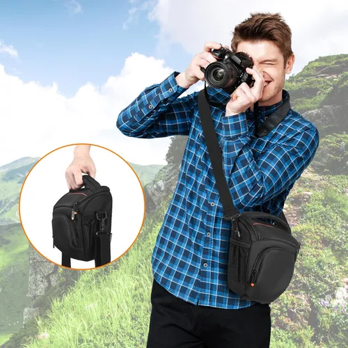 Miniatura 6 de FOSOTO DSLR SLR - Bolsa compacta para cámara compatible con Nikon D5100 D5300 D90 Canon T4 T5 600D 650D Panasonic Lumix FZ80 Sony Fujifilm