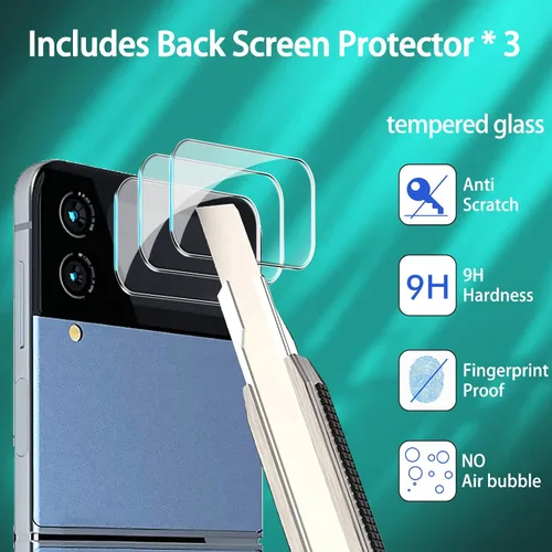 Miniatura 6 de IMBZBK Protector de pantalla 9 en 1 para Samsung Galaxy Z Flip 4 5G, película flexible de pantalla interior + protector de pantalla trasera