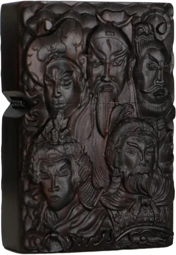 Miniatura 19 de Carcasa exterior tallada en madera negra de ébano natural para kit de inserción Zippo (Kwan Yin Goddess Dragon Phoenix)