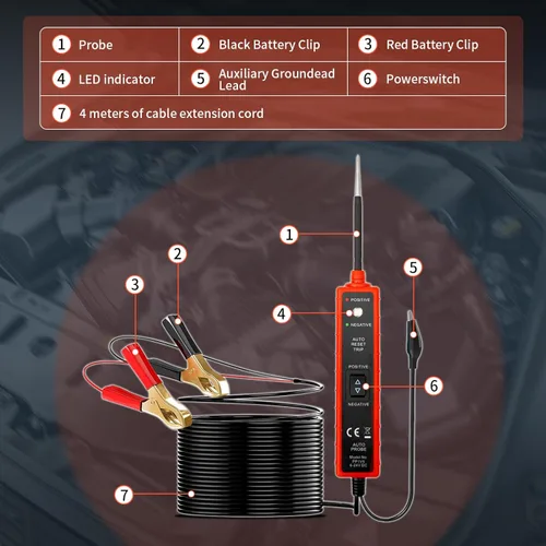 Miniatura 5 de Probador de sonda de cortocircuito de potencia, luz de prueba LED de 6V-24V, ubicación de seguimiento de cortocircuitos y alarma de zumbador