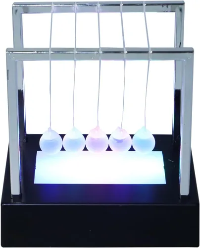 Miniatura 2 de SEWACC Newton's Cradle Balance - Bolas de péndulo para decoración de oficina con base negra, escritorio con luz LED, bolas cinéticas oscilantes