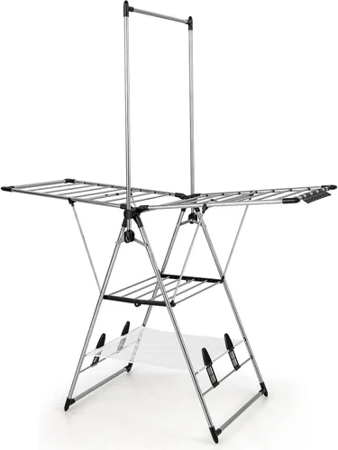 Miniatura 9 de Giantex Estante de secado de ropa, estante de secado de ropa plegable con altura ajustable de 6 niveles, diseño de colgador alto, clips laterales