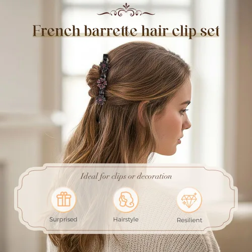 Miniatura 2 de Pinzas de pelo trenzadas con piedra de cristal brillante, pinza para el cabello para mujer, pinzas de pelo corto con pico de pato, clip de pelo