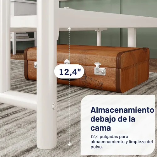 Miniatura 6 de Allewie Armazón de Cama de Plataforma de Metal de 14 Pulgadas Tamaño Queen con Cabecera y Pie de Cama Vintage Victoriano/Base de Blanco