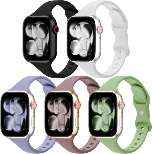 Miniatura 16 de Paquete de 5 bandas de silicona delgadas compatibles con Apple Watch de 38mm 42mm 40mm 44mm 41mm 45mm 46mm 49mm, correa deportiva estrecha y delgada