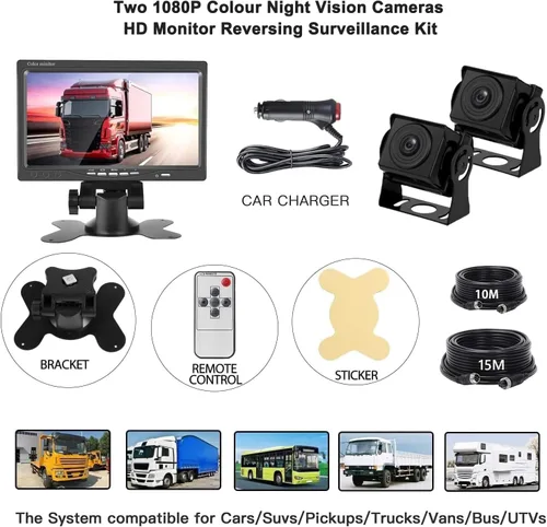 Miniatura 8 de Sistema de cámara de respaldo HD 1080P RV Monitor de 7 pulgadas con 2 cámaras de visión lateral trasera, fácil instalación, IP69, impermeable