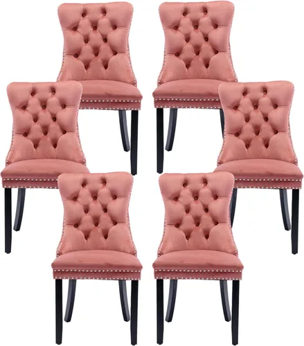 Miniatura 12 de Silla de comedor copetuda moderna de terciopelo para comedor, sillas de comedor tapizadas con remache de clavo, anillo trasero para cocina, comedor