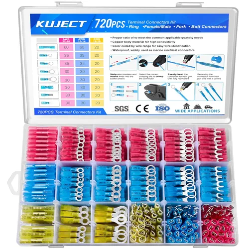 Miniatura 11 de Kuject Kit de 320 conectores de alambre termorretráctil, terminales eléctricos a prueba de agua, conectores de pala aislados para camiones marinos