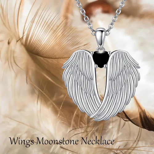 Miniatura 4 de YFN Collar de alas de ángel de plata de ley 925 con colgante de alas de ángel de la guarda, collar de piedra natal para mujeres y niñas, regalos