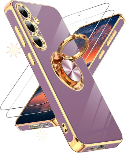 Miniatura 159 de LeYi Funda para Samsung Galaxy S22 Ultra con soporte de anillo giratorio de 360°, soporte magnético, chapado en oro rosa, borde protector para Negro