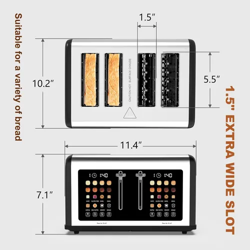 Miniatura 7 de Tostadora de 4 rebanadas con pantalla táctil, tostadoras de acero inoxidable con temporizador digital, tostadoras de panel de control dual, 8