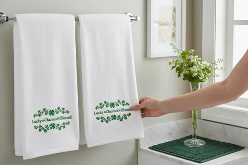 Miniatura 8 de Serafina Home Toallas de mano para baño irlandesas del día de San Patricio: suave absorbente Lucky Blessed Charmed Clover Bordado, 100% algodón, 16