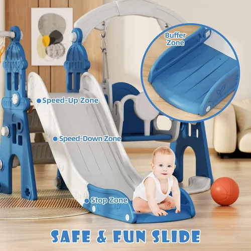 Miniatura 5 de XJD - Juego de tobogán y columpio 5 en 1 para niños pequeños, tobogán para niños de 1 año en adelante, juego de exterior para niños pequeños con aro