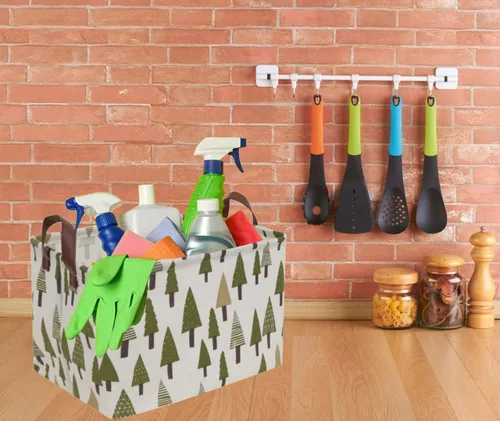Miniatura 3 de Cesta plegable rectangular de tela para almacenamiento,con revestimiento impermeable y asas, sirve como organizador de juguetes, cesta de regalo