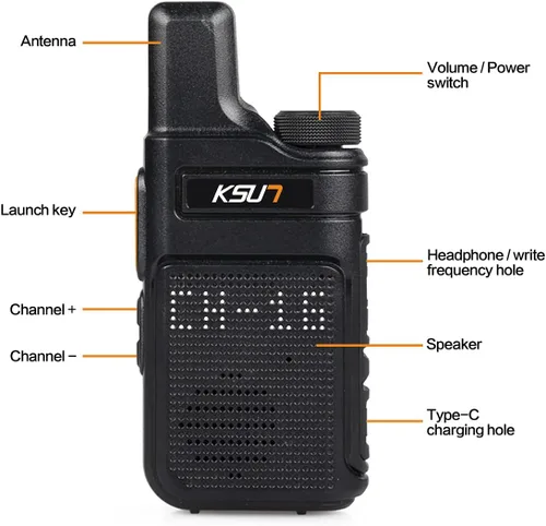 Miniatura 3 de KSUN Walkie Talkies con auricular y micrófono 22 canales resistente a las caídas, mini pantalla de largo alcance VOX 4000mAh batería recargable