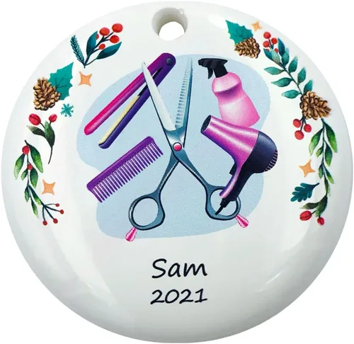 Adorno de árbol de Navidad personalizado para estilista para peluquería, obtener un adorno de corte de pelo
