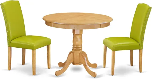 Miniatura 16 de East West Furniture ANEN3-LWH-06 - Juego de mesa de cocina de 3 piezas contiene una mesa de comedor redonda con pedestal y 2 sillas de comedor