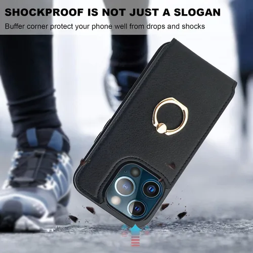 Miniatura 7 de Folosu Funda compatible con iPhone 13 Pro con soporte para tarjetas, rotación de 360°, soporte de anillo de dedo con función atril, protección RFID