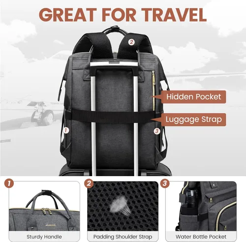 Miniatura 5 de LOVEVOOK - Mochila para laptop para mujer, de viaje, de negocios, de trabajo, bolso para computadora, Gris oscuro, 17 pulg.