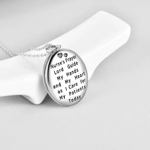 Miniatura 3 de POPKIMI Regalos para enfermera, médico, caduceo, estetoscopio, collar con medallón que sostiene fotos, médico, medicina de enfermería, joyería