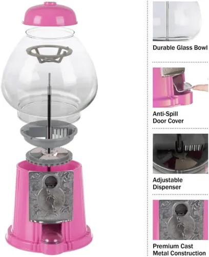 Miniatura 4 de Máquina de chicles de 15" con alcancía - Dispensador de dulces máquina de chicles con globo de vidrio y base de metal - Dispensador expendedor
