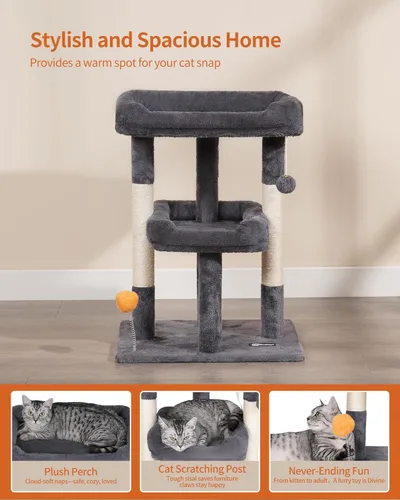 Miniatura 7 de FourFurPets Árbol para gatos de 27.6 pulgadas, torre para gatos de interior, condominio para gatos grandes, árbol pequeño para gatos con poste