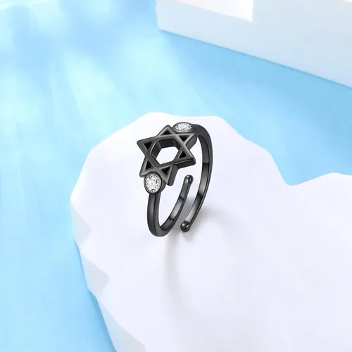 Miniatura 67 de Jewmon Anillo de plata de ley con estrella de David para mujer – Anillo ajustable Magen David – Amuleto Wicca – Regalos judíos