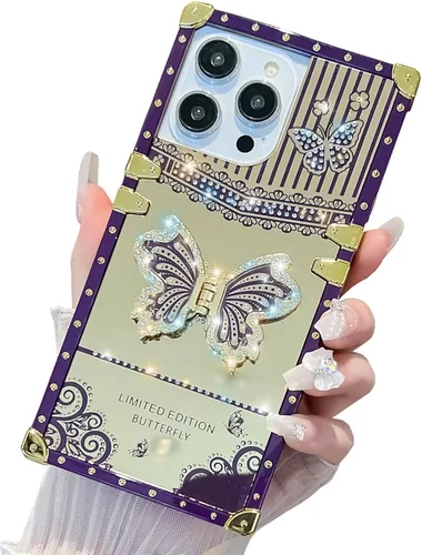Miniatura 39 de Bonita funda compatible con Samsung Galaxy S22 Ultra, soporte plegable de lujo con diseño de mariposa brillante para mujeres y niñas, funda Blanco