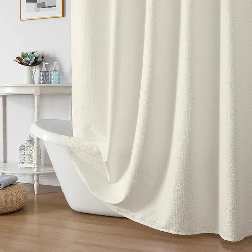 Miniatura 48 de OWENIE Cortina de ducha blanca para baño, 96 pulgadas, extra larga, elegante cortina de ducha de tela texturizada en relieve 3D, repelente al agua