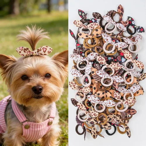 Miniatura 7 de XIMA Juego de accesorios para el pelo de perro, 100 piezas coloridas de orejas de conejo con bandas elásticas, lazos de aseo para mascotas para 100