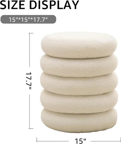 Miniatura 2 de Wimarsbon Otomana redonda de almacenamiento, moderno reposapiés de sherpa, taburete de tocador de peluche con bandeja abatible, silla de maquillaje