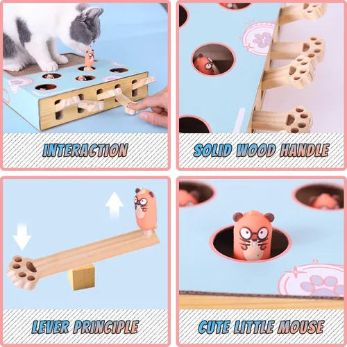 Miniatura 3 de Juguetes de enriquecimiento para gatos de interior con almohadilla para rascar gatos, caja de cartón para gatos para divertirse mucho, juguete