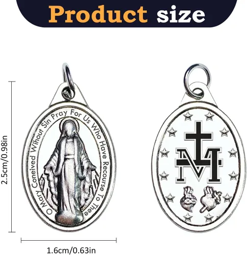 Miniatura 2 de Milagrosa Medalla a granel, paquete de 50 unidades, 1 pulgada, dije católico de medallas Milagrosa de plata para mujer, collar y collar de rosario