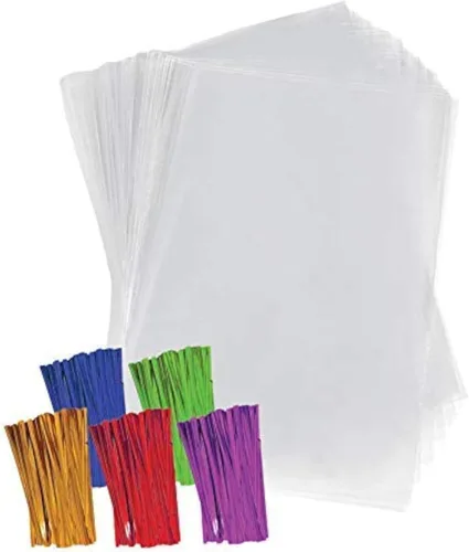 Purple Q Crafts Bolsas de celofán de plástico transparente con lazos de torsión de 4 pulgadas, coloreados para regalo o uso en fiestas (6 x 9 6"x9"