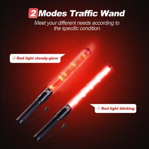 Miniatura 4 de RoadHero Varita de tráfico de 16 pulgadas, paquete de 2 luces de control de tráfico aéreo con 3 modos intermitentes, varitas de señal de seguridad